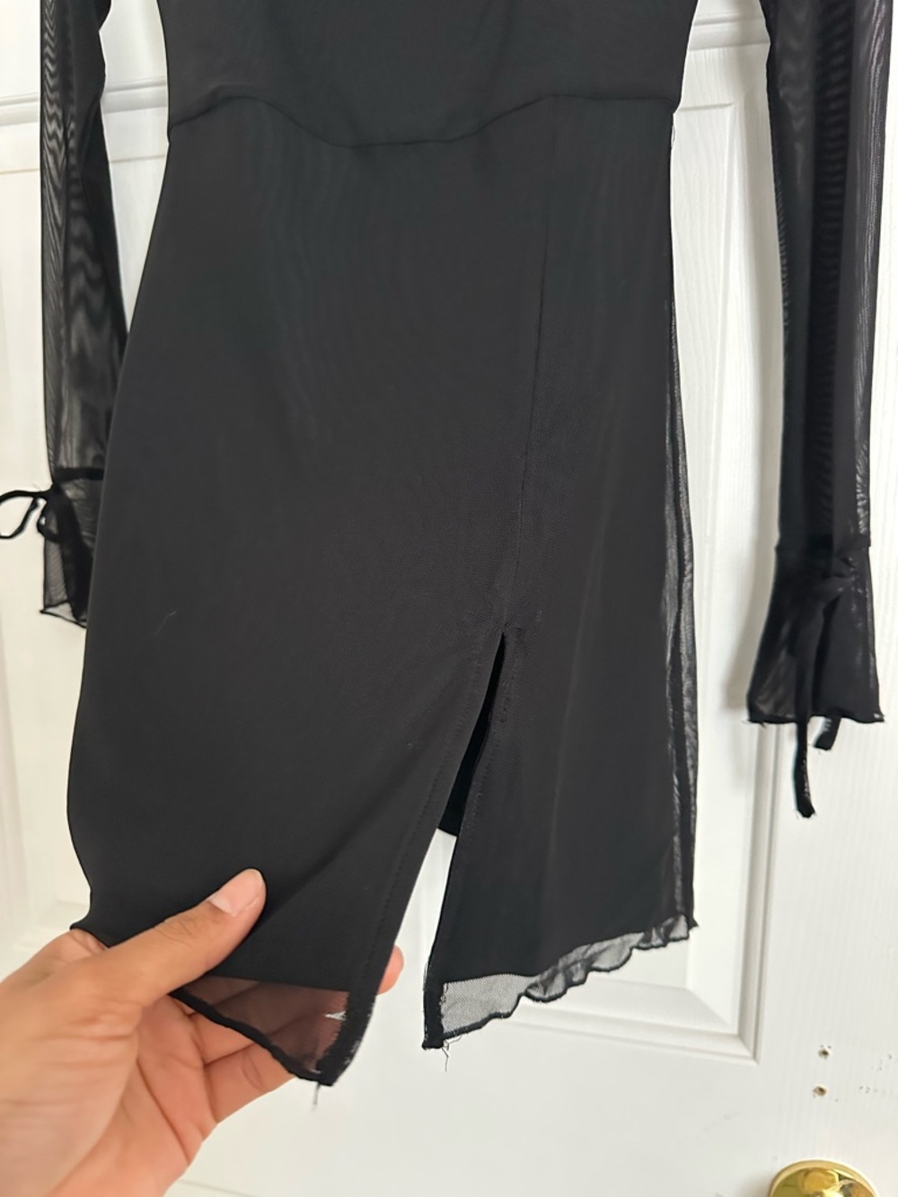 Princess Polly Black Long-Sleeve Mesh Dress - Picture 4 of 8